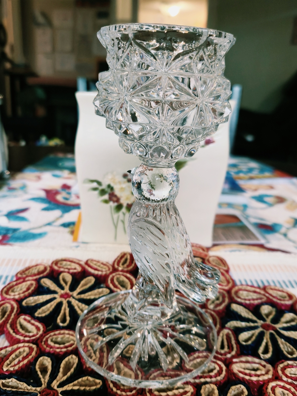Clear Pressed Glass Candle Holder - Elegant Crystal-Look
